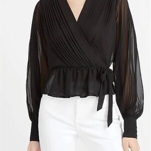 Express Black Sheer Sleeve Wrap Blouse
